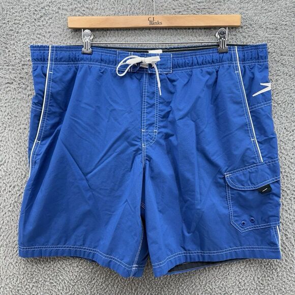 VTG Speedo Mens XL Blue Swim Trunks Volley Board Lined Drawstring Shorts Pockets - Picture 1 of 7